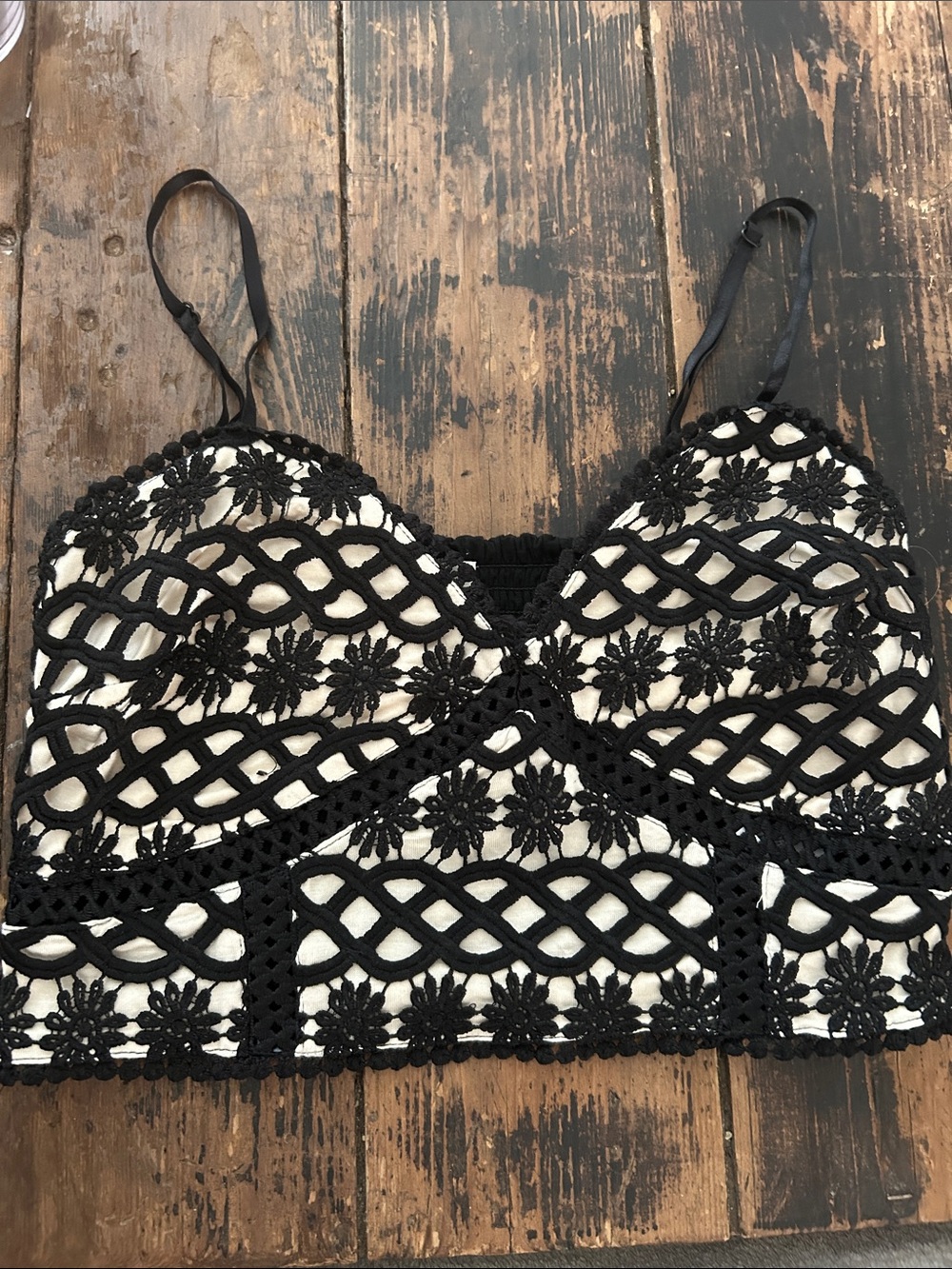 Black Crochet Lace Bralette Crop Top - Women M